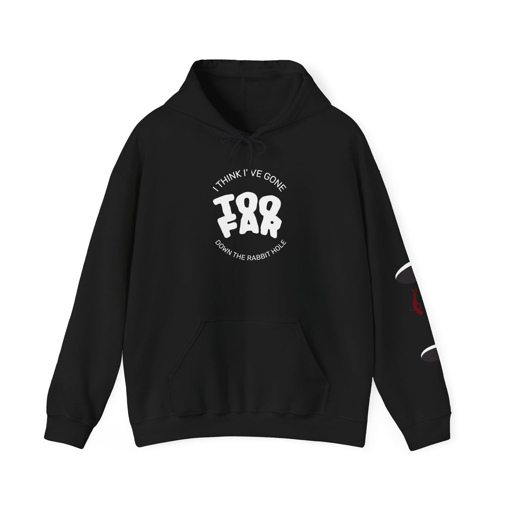 Too Far Funny Unisex Heavy Blend™ Hooded Sweatshirt with Graphic Rabbit Design