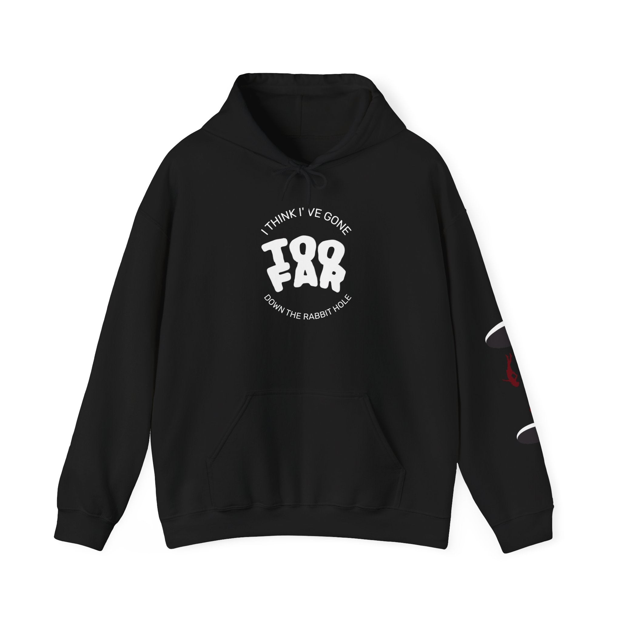 Too Far Funny Unisex Heavy Blend™ Hooded Sweatshirt with Graphic Rabbit Design